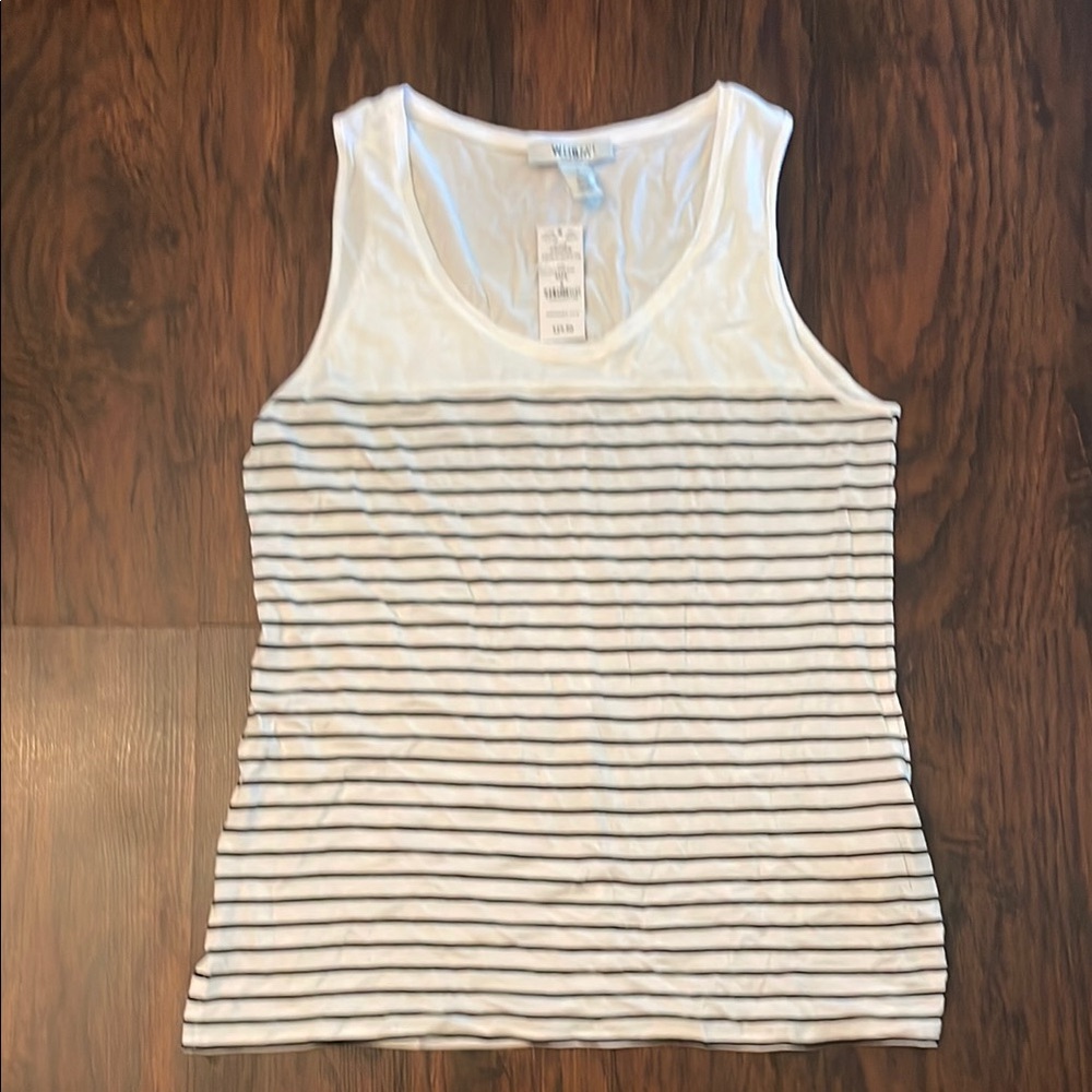 White House Black Market Fitted Buttoned Tank Top in Black and White